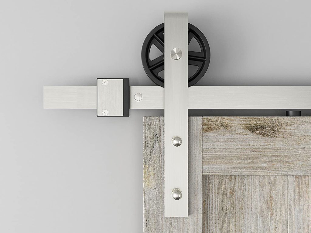 Brushed Nickel Industrial Spoke Wheel Steel Sliding Barn Door Hardware